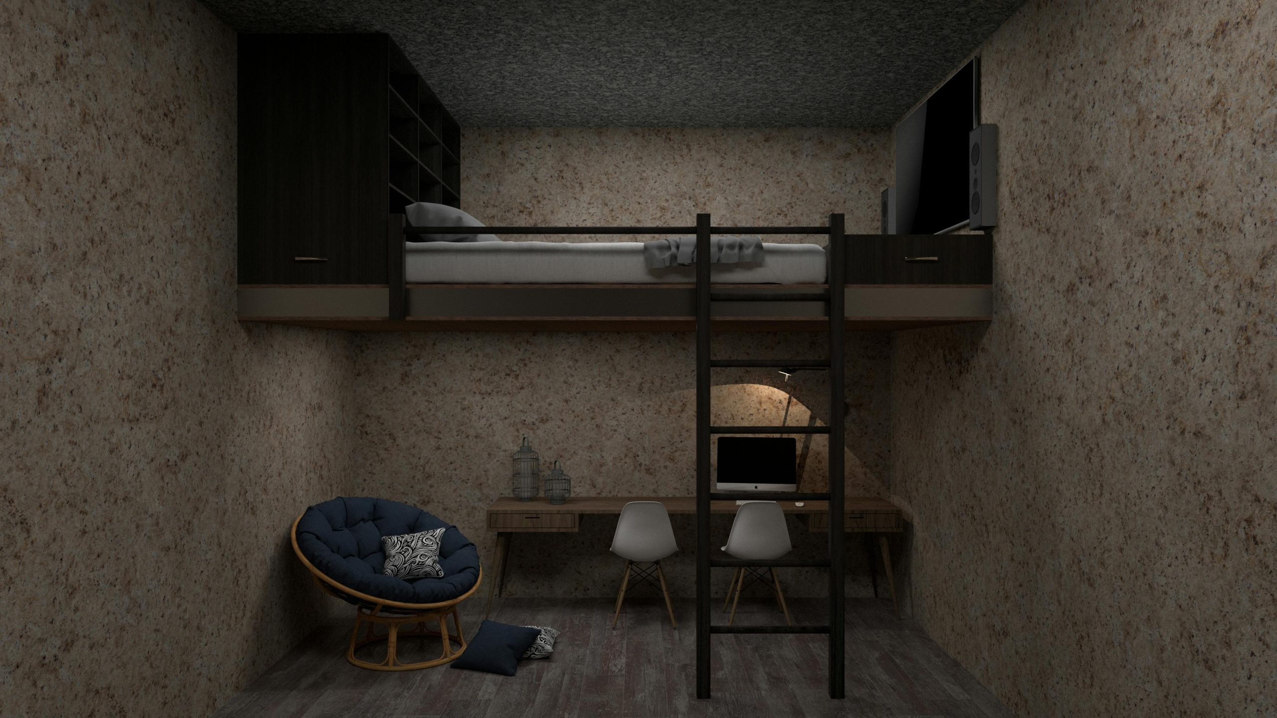 Chambre avec lit haut adulte